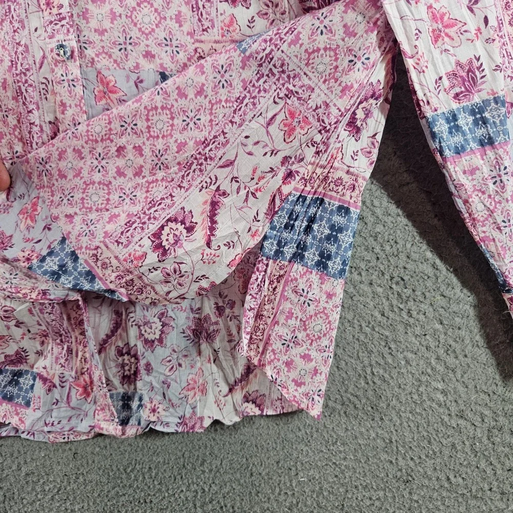 Foxcroft NYC Zoey LS Boho Bloom Patchwork‎ Floral Shirt Rose Blossom Size 4 NEW